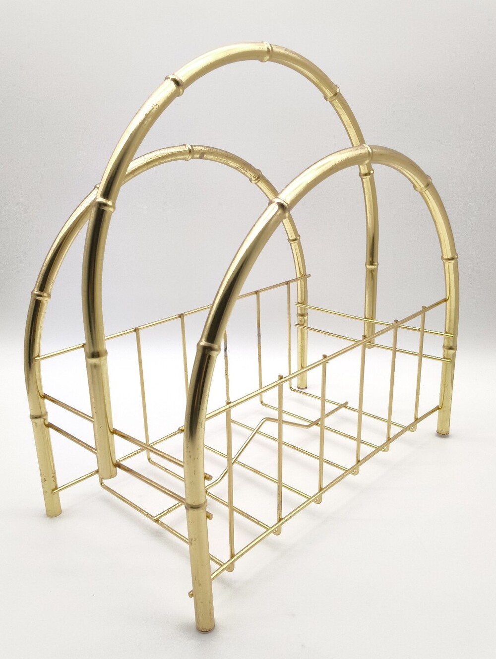 Vinyl Holder - Vintage Brass Faux Bamboo Magazine & Vinyl Rack